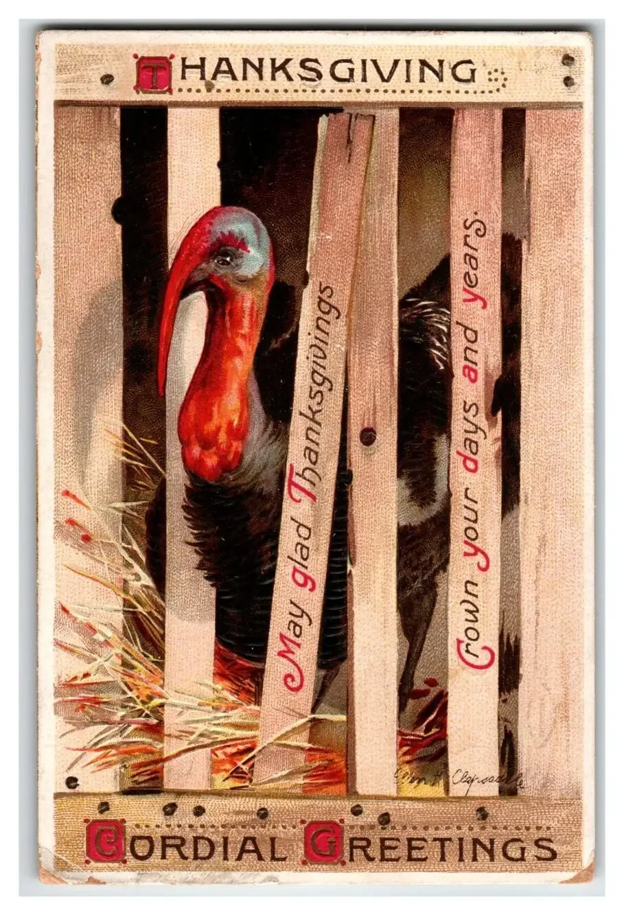 1912 Thanksgiving Postcard Ellen Clapsaddle Turkey Cordial Greetings Buffalo NY